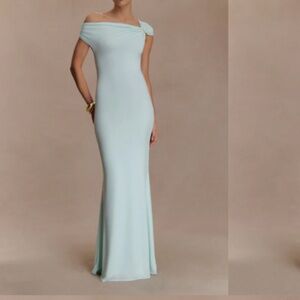 MESHKI BLUE LAGOON OFF SHOULDER MAXI DRESS